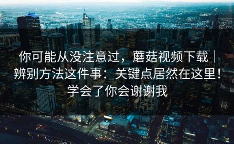 你可能从没注意过，蘑菇视频下载｜辨别方法这件事：关键点居然在这里！学会了你会谢谢我